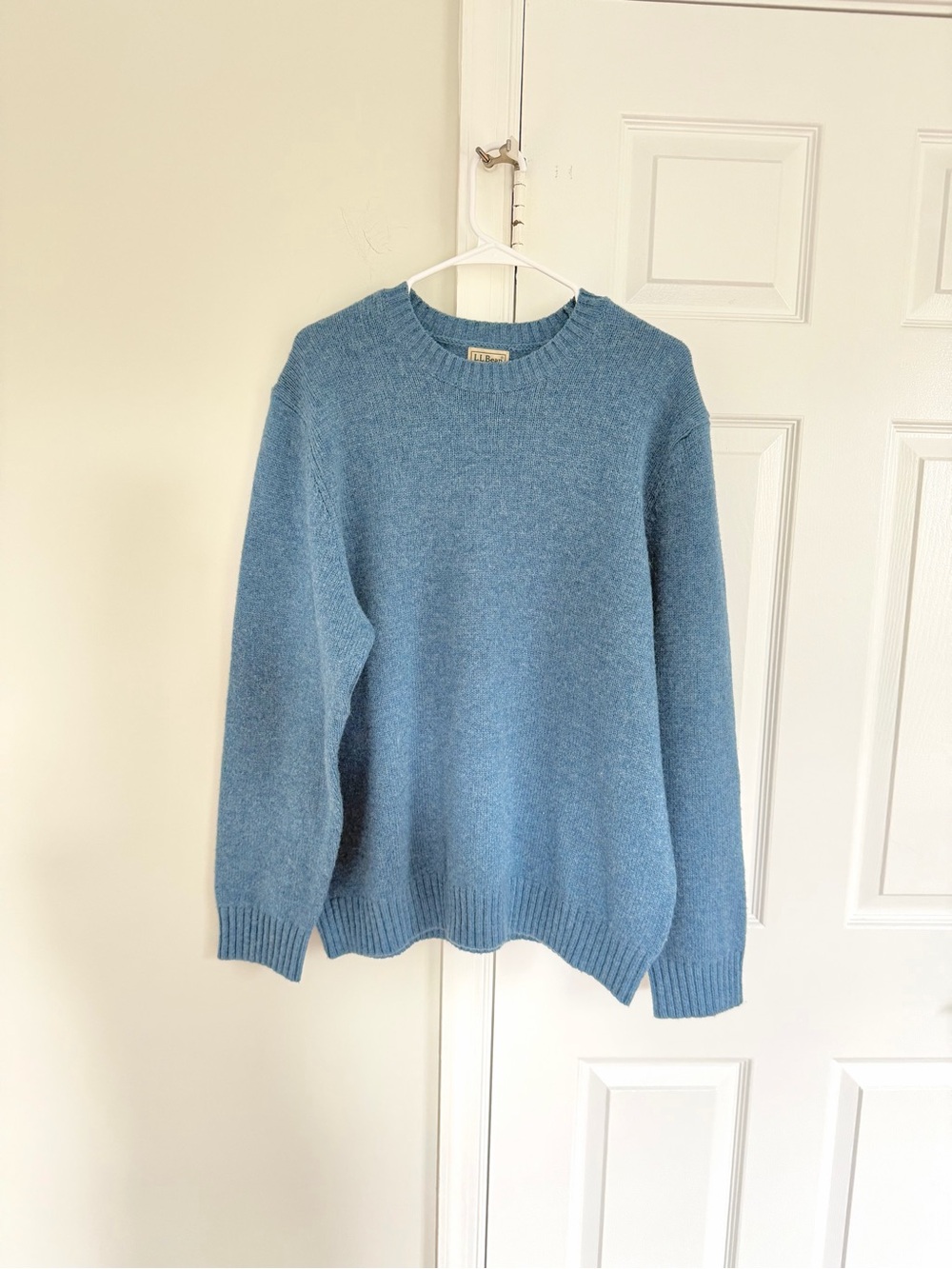 LL Bean Sweater Mens 100% Shetland Wool Knit XL Blue Grandpa Preppy Pullover